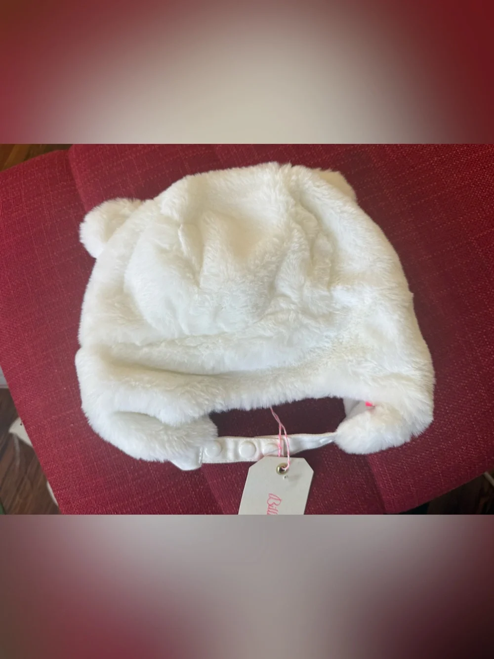 Billieblush White Plush Bunny Hat with Pink Rosette